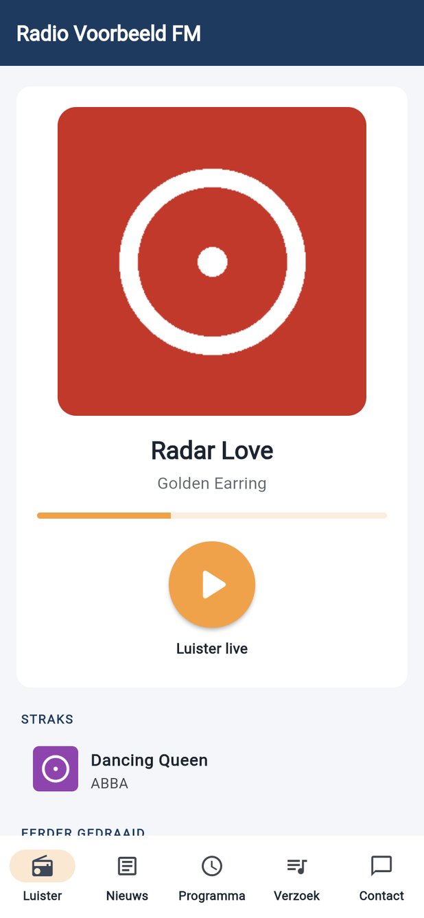 Luister-app: het scherm Luister met de hoes en de luisterknop